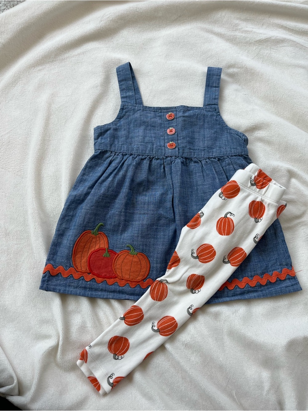 Gymboree Blue Chambray Pumpkin Dress with White Pumpkin Leggings